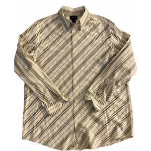 Claiborne Stripped Shirt Button Up Vintage Look Cream Long Sleeve Brown Mens